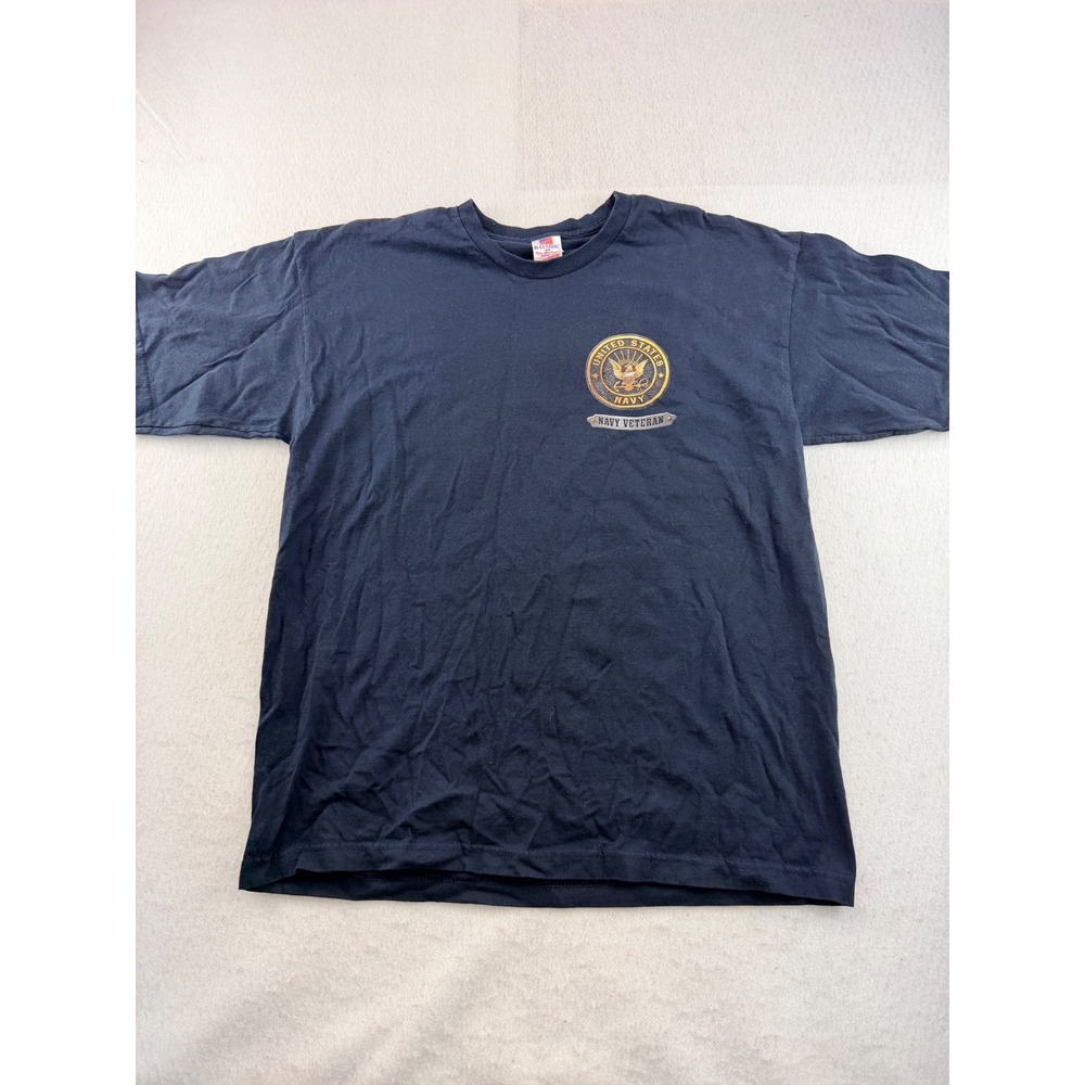 Bayside Mens Navy Blue United States Navy Veteran Graphic T-Shirt Large USA Made